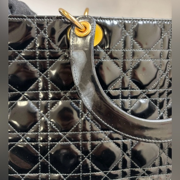 Vintage DIOR Lady Dior Bag - Large Black Quilted Patent Leather - Picture 14 of 16